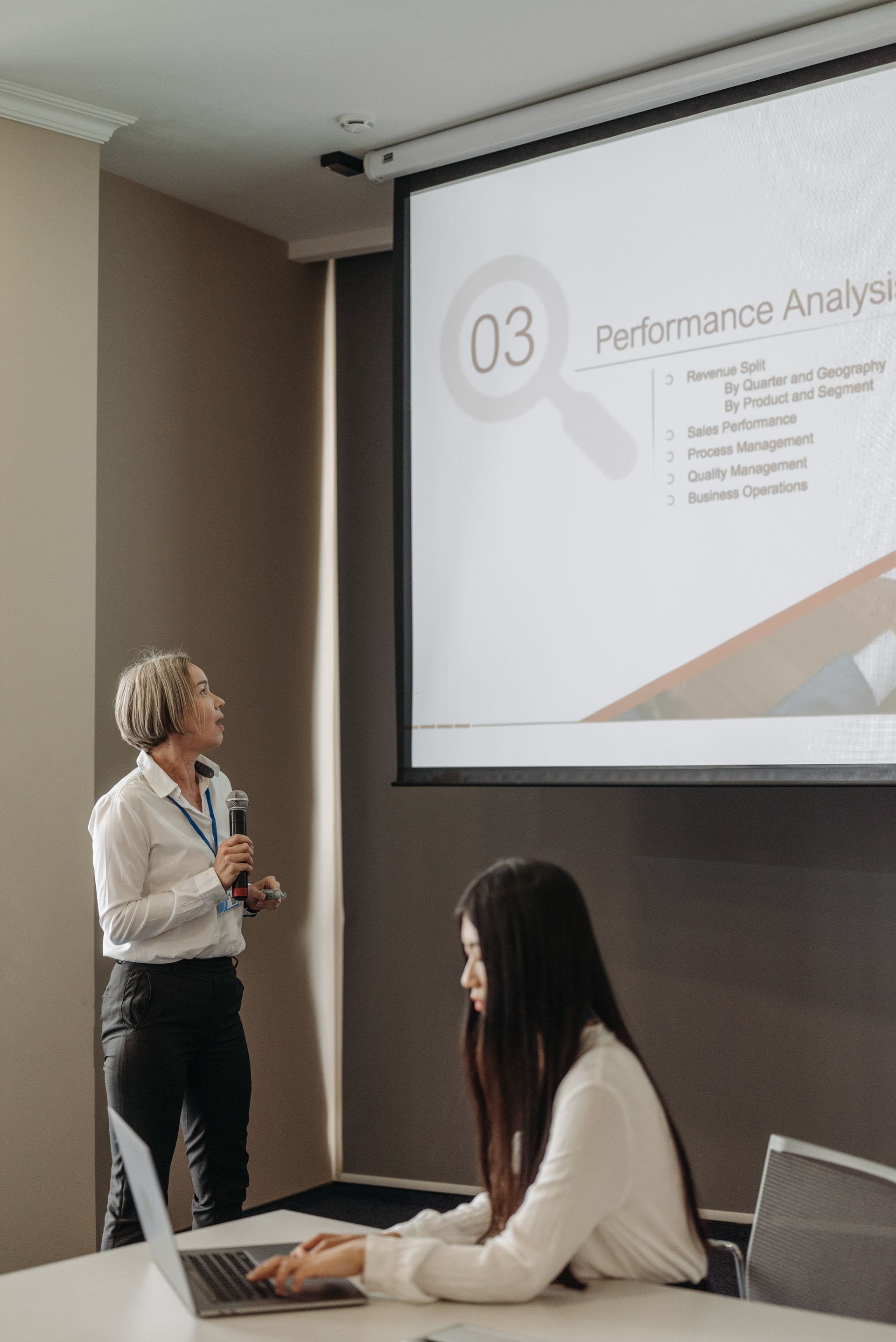 Team member presenting quarterly performance analytics